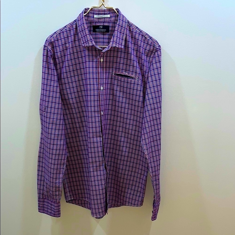 Scotch & Soda Men's Blue & Red Checkered Button Down. L. New Unworn Condition. - Picture 2 of 8
